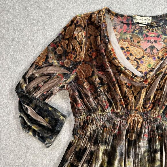 Live and Let Live Velvet Babydoll Top Women's Small 3/4 Sleeve V-Neck Y2K Tunic - Picture 2 of 9